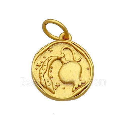Copper Circle Pendant Zodiac Aquarius 18K Gold Plated