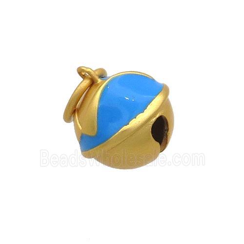 Copper Bell Pendant Blue Enamel 18K Gold Plated