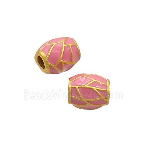 Copper Barrel Beads Pink Enamel 18K Gold Plated