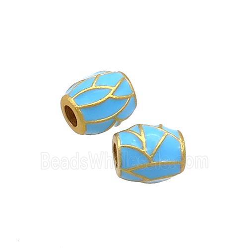 Copper Barrel Beads Blue Enamel 18K Gold Plated