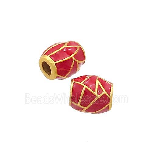 Copper Barrel Beads Red Enamel 18K Gold Plated