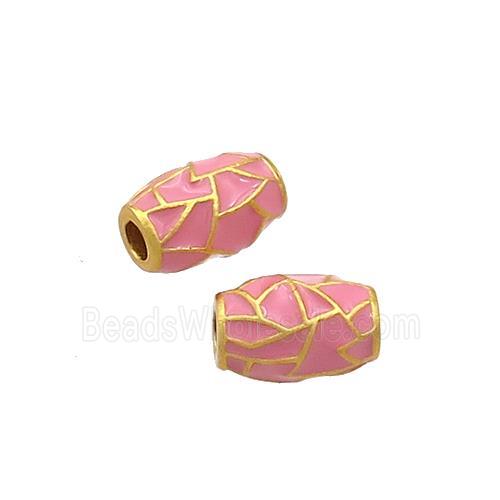 Copper Barrel Beads Pink Enamel 18K Gold Plated