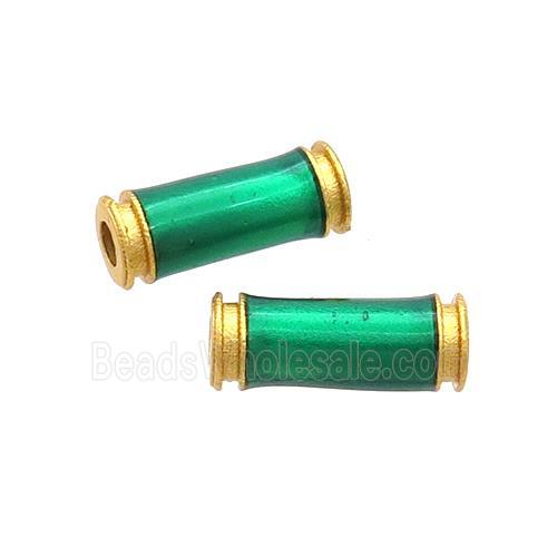 Copper Tube Beads Green Enamel 18K Gold Plated