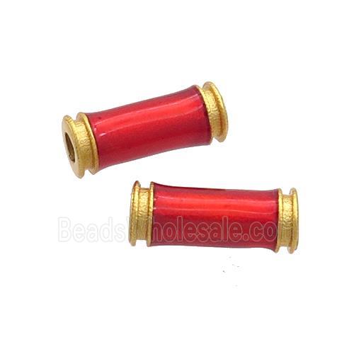 Copper Tube Beads Red Enamel 18K Gold Plated