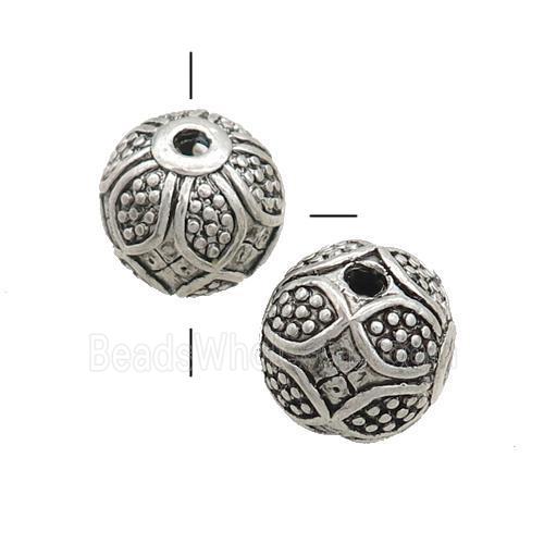 Tibetan Style Guru Beads Zinc T-Hole Round Antique Silver