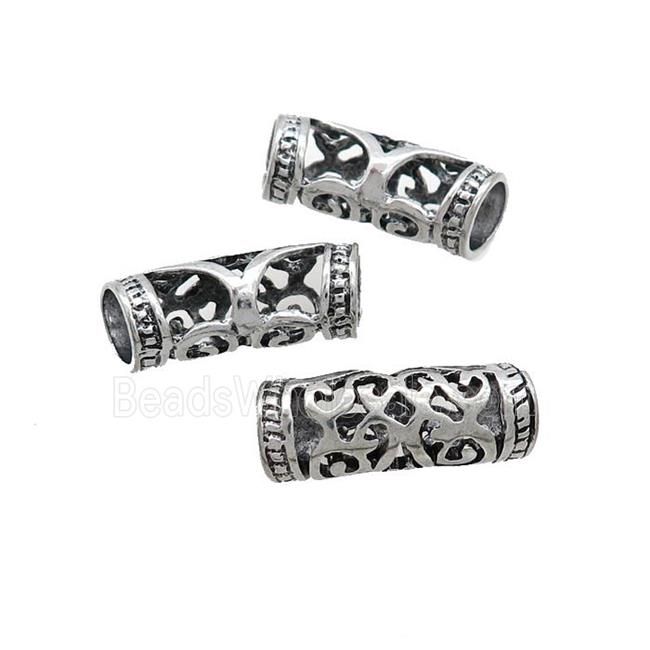 Tibetan Style Zinc Tube Beads Curved Large Hole Antique Silver