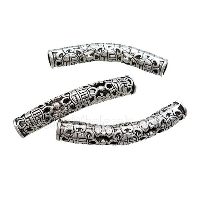 Tibetan Style Zinc Tube Beads Curved Large Hole Antique Silver