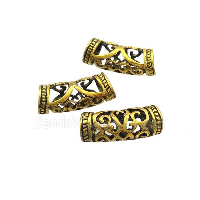 Tibetan Style Zinc Tube Beads Curved Large Hole Antique Gold