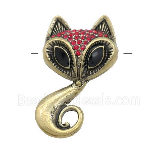 Tibetan Style Zinc Cat Charm Pendant Pave Rhinestone Antique Gold
