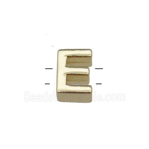 Copper Letter E Beads 2holes Gold Plated