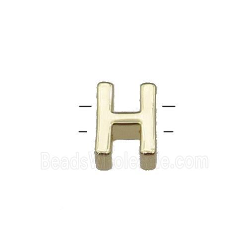 Copper Letter H Beads 2holes Gold Plated