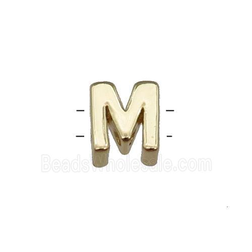 Copper Letter M Beads 2holes Gold Plated