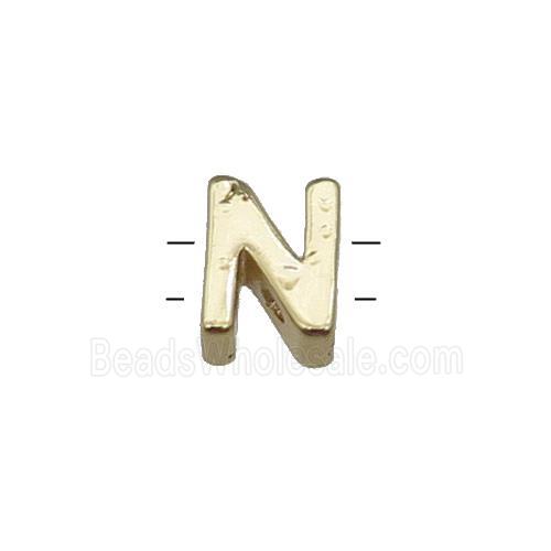 Copper Letter N Beads 2holes Gold Plated