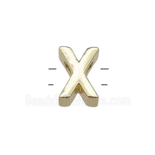 Copper Letter X Beads 2holes Gold Plated