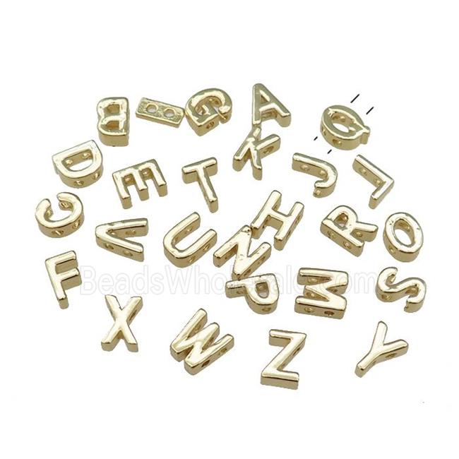 Copper Letter Beads 2holes Mixed Alphabet Gold Plated