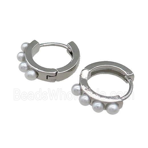 Copper Hoop Earrings Pave Pearlized Plastic Platinum Plated