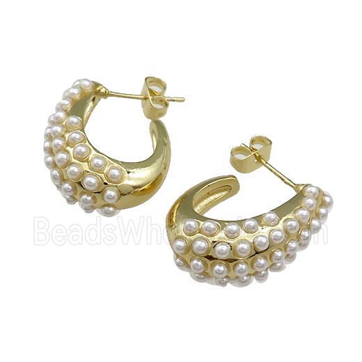 Copper Stud Earrings Pave Pearlized Plastic Gold Plated
