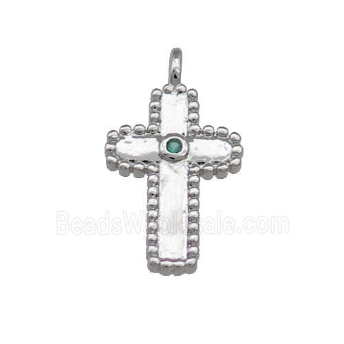 Copper Cross Pendant Pave Zircon Platinum Plated