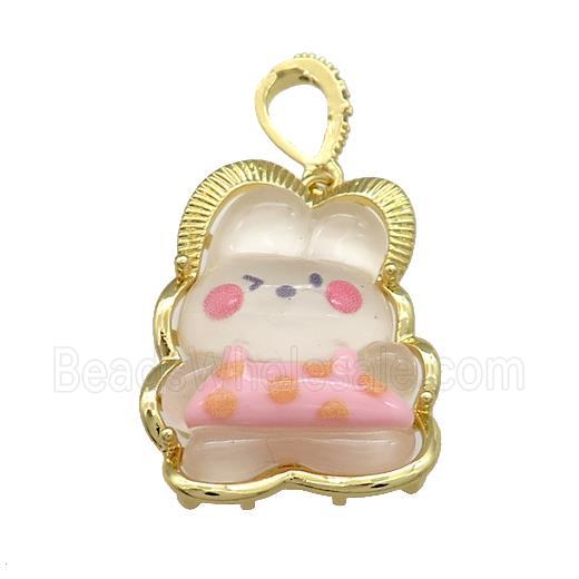 White Acrylic Rabbit Pendant Gold Plated