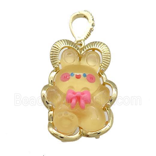Yellow Acrylic Rabbit Pendant Gold Plated