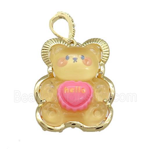 Yellow Acrylic Bear Pendant Gold Plated
