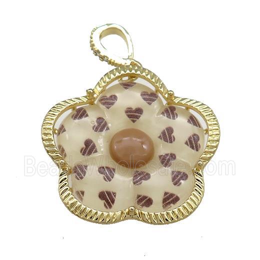 Coffee Acrylic Flower Pendant Gold Plated