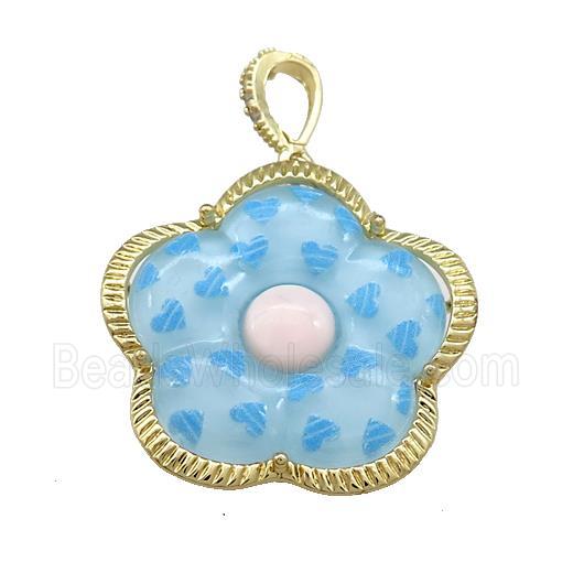 Blue Acrylic Flower Pendant Gold Plated