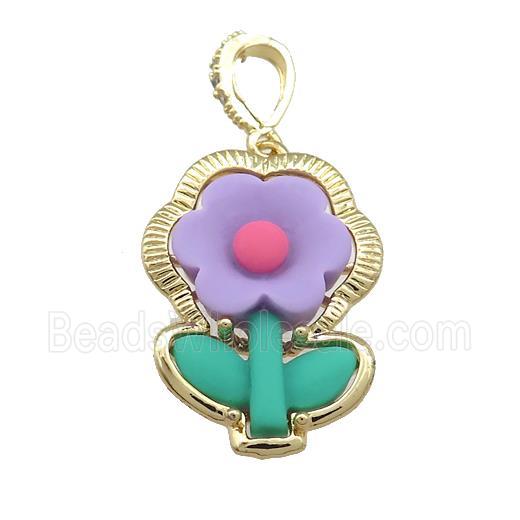 Purple Resin Flower Pendant Gold Plated