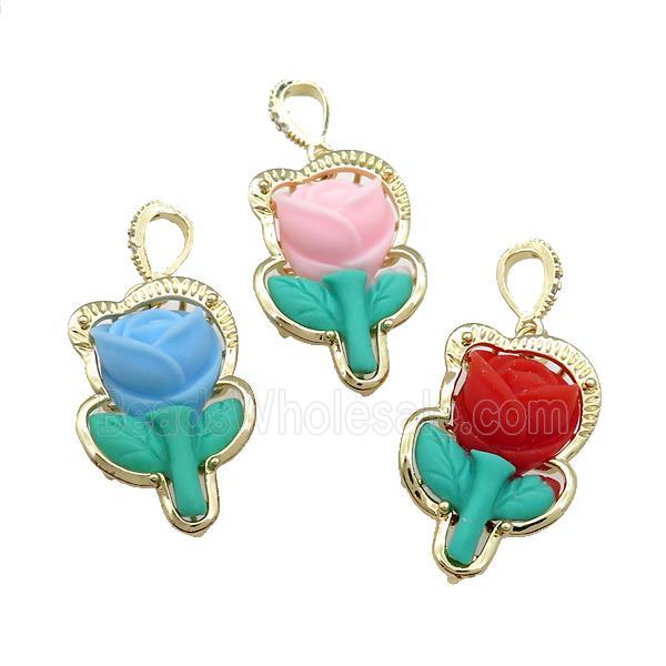 Resin Flower Pendant Gold Plated Mixed Color