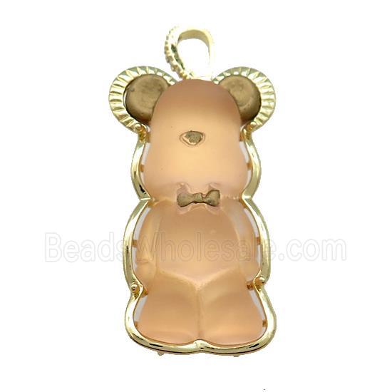 Peach Acrylic Bear Pendant Gold Plated