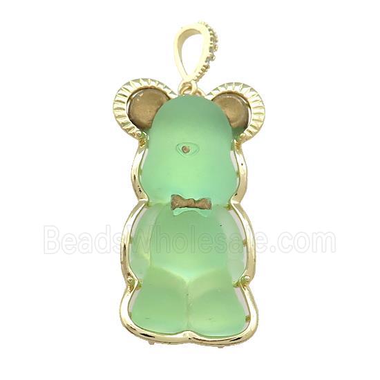 Green Acrylic Bear Pendant Gold Plated