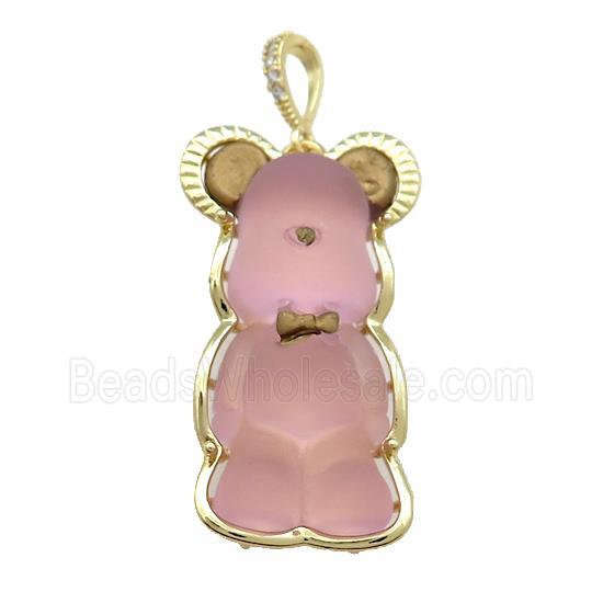 Pink Acrylic Bear Pendant Gold Plated