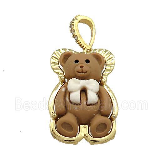 Chocolate Resin Bear Pendant Gold Plated