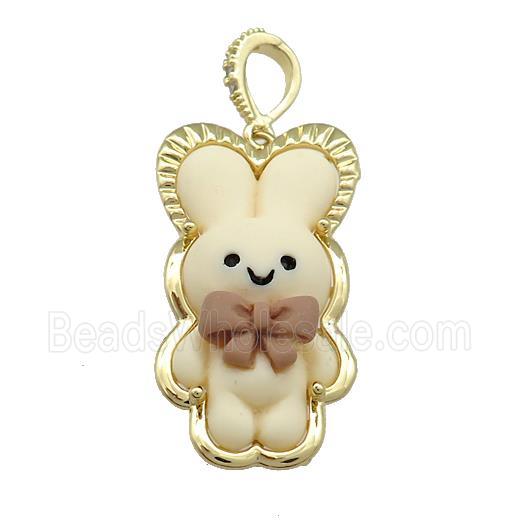 Khaki Resin Rabbit Pendant Gold Plated