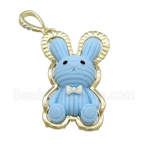Blue Resin Rabbit Pendant Gold Plated