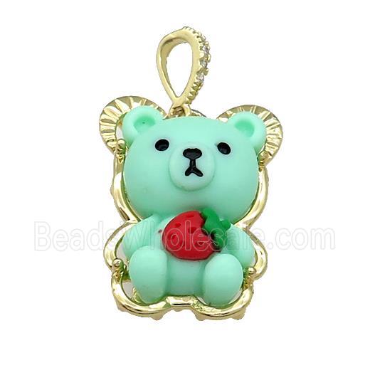 Green Resin Bear Pendant Gold Plated