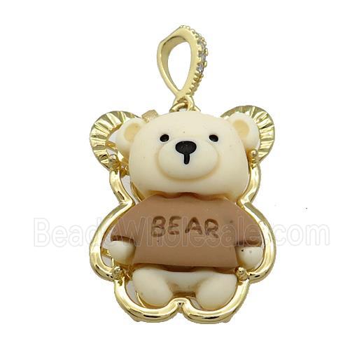 Khaki Resin Bear Pendant Gold Plated