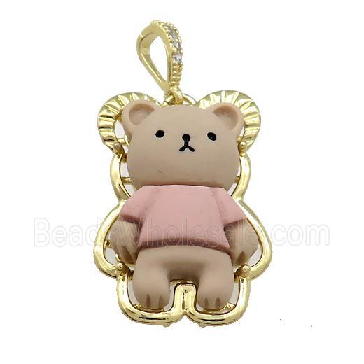Coffee Resin Bear Pendant Gold Plated