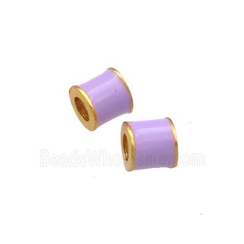 Copper Tube Beads Lavender Cloisonne Large Hole 18K Gold Plated