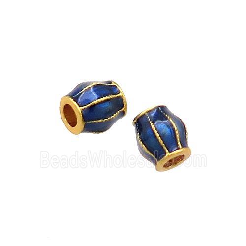 Copper Pumpkin Beads Blue Cloisonne Large Hole 18K Gold Plated