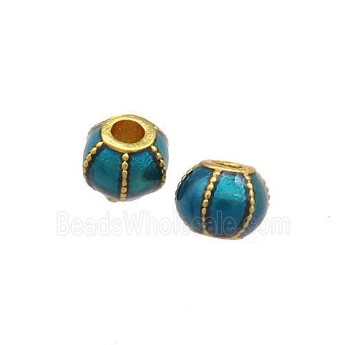 Copper Pumpkin Beads Teal Cloisonne Large Hole 18K Gold Plated
