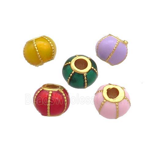 Copper Pumpkin Beads Cloisonne Large Hole 18K Gold Plated Mixed