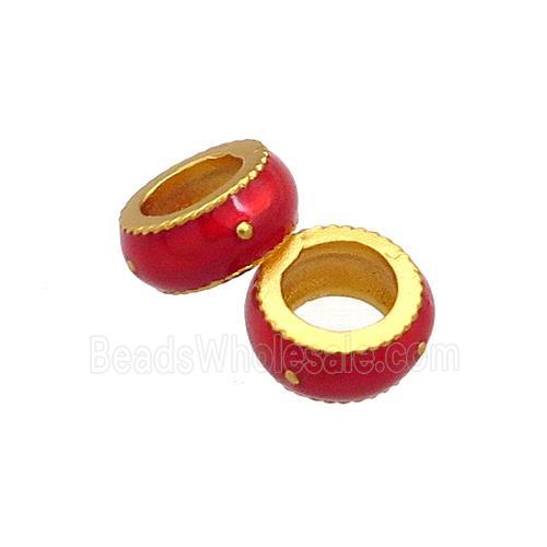 Copper Rondelle Beads Red Cloisonne Large Hole 18K Gold Plated