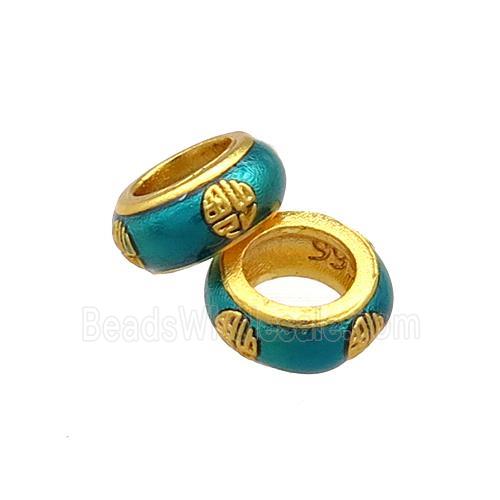 Copper Rondelle Beads Teal Cloisonne Large Hole 18K Gold Plated