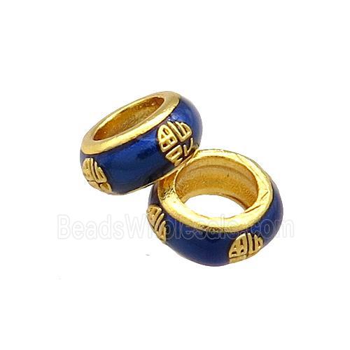 Copper Rondelle Beads Blue Cloisonne Large Hole 18K Gold Plated