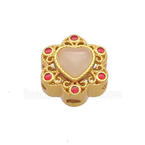 Copper Flower Beads Pave Jadeite Glass 18K Gold Plated