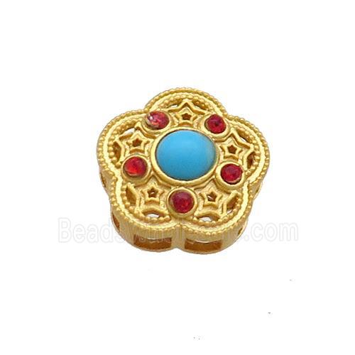 Copper Flower Beads Pave Jadeite Glass 18K Gold Plated