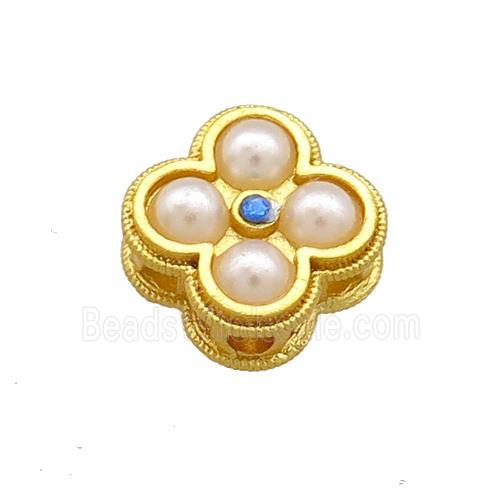 Copper Clover Beads Pave Pearlized Resin 18K Gold Plated