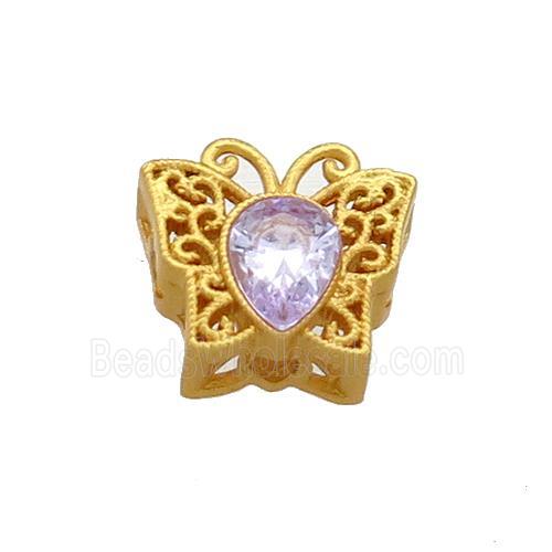 Copper Butterfly Beads Pave Crystal Glass 18K Gold Plated