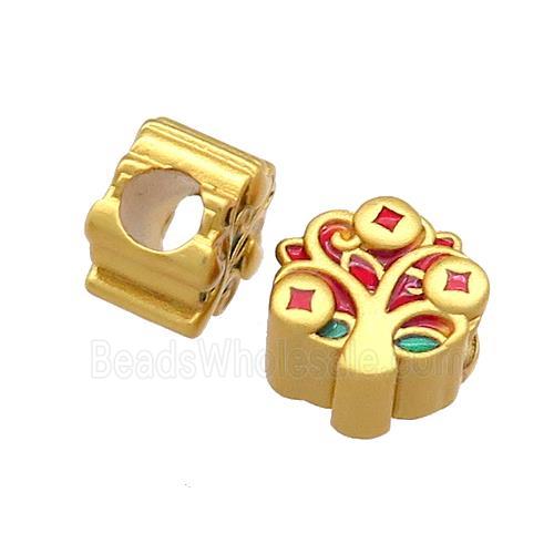 Copper Tree Beads Green Red Cloisonne Large Hole 18K Gold Plated
